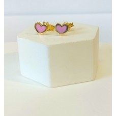 Παιδικά Σκουλαρίκια Χρυσά 9Κ - Καρδιά με ροζ σμάλτο (μεγάλο μέγεθος) (KID214)